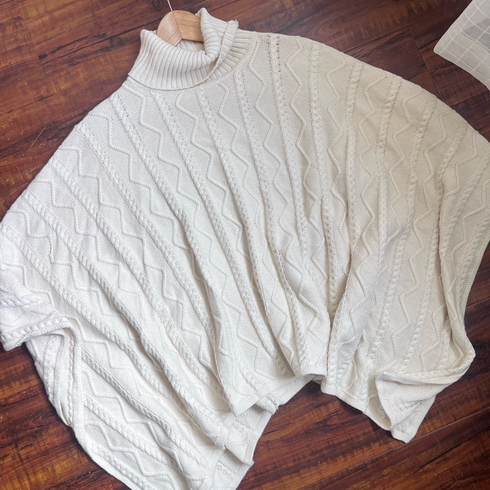 Burgess  Cream Cable Knit Turtleneck Poncho